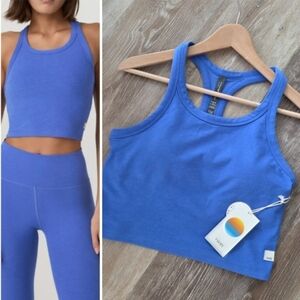 Vuori Elevation Racerback Crop Tank Top NWT Bright Iris Heather Athletic HTF